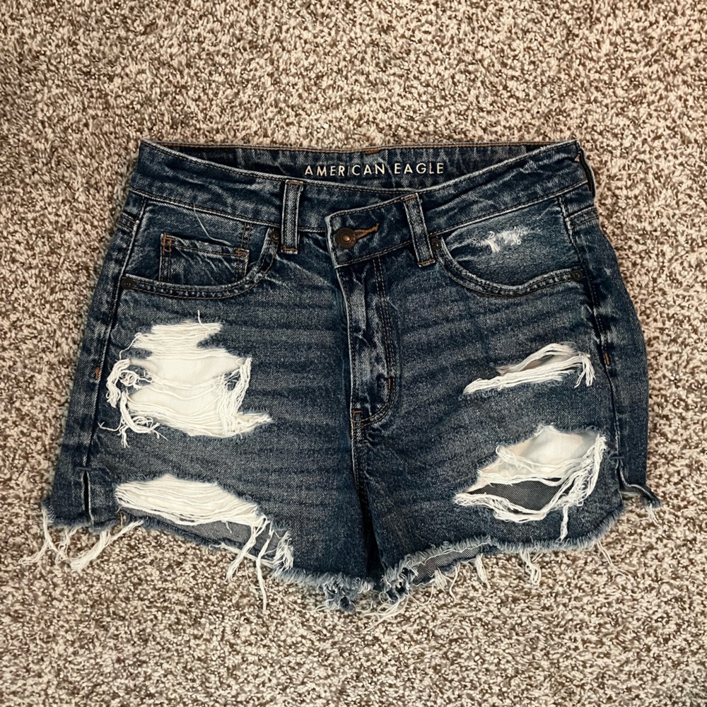American Eagle Outfitters Distressed Jean Shorts - Dark Blue